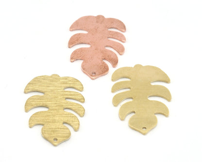 Leaf Charms Pendant 1 hole Tag Raw Brass - Brushed Brass - Copper 30mm 0.8 mm Findings R292