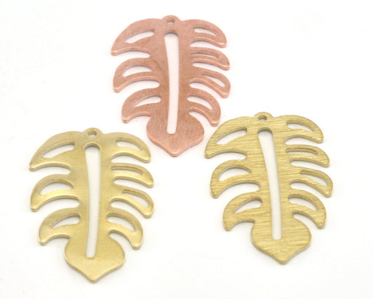 Leaf Charm Pendant 1 hole Tag Raw Brass - Brushed Brass - Copper 30mm 0.8 mm Findings R294