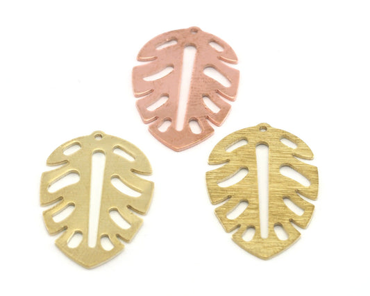 Leaf Pendant Charms 2 hole Tag Raw Brass - Brushed Brass - Copper 30mm 0.8 mm Findings R299