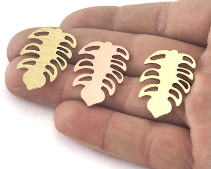 Leaf Pendant Charms no hole Tag Raw Brass - Brushed Brass - Copper 30mm 0.8 mm Findings R310