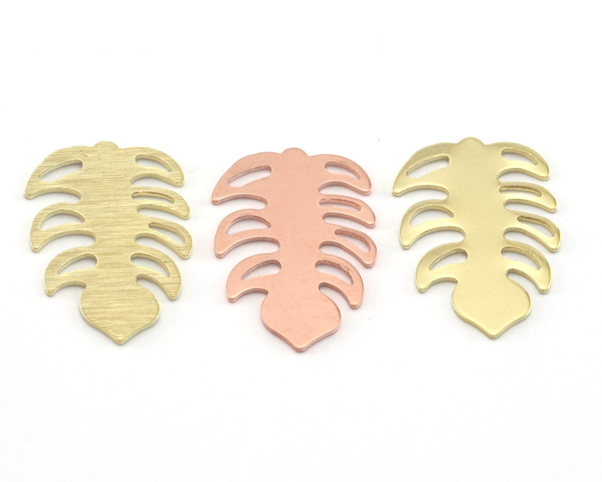 Leaf Pendant Charms no hole Tag Raw Brass - Brushed Brass - Copper 30mm 0.8 mm Findings R310