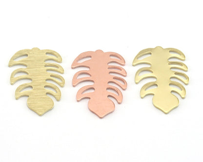 Leaf Pendant Charms no hole Tag Raw Brass - Brushed Brass - Copper 30mm 0.8 mm Findings R310