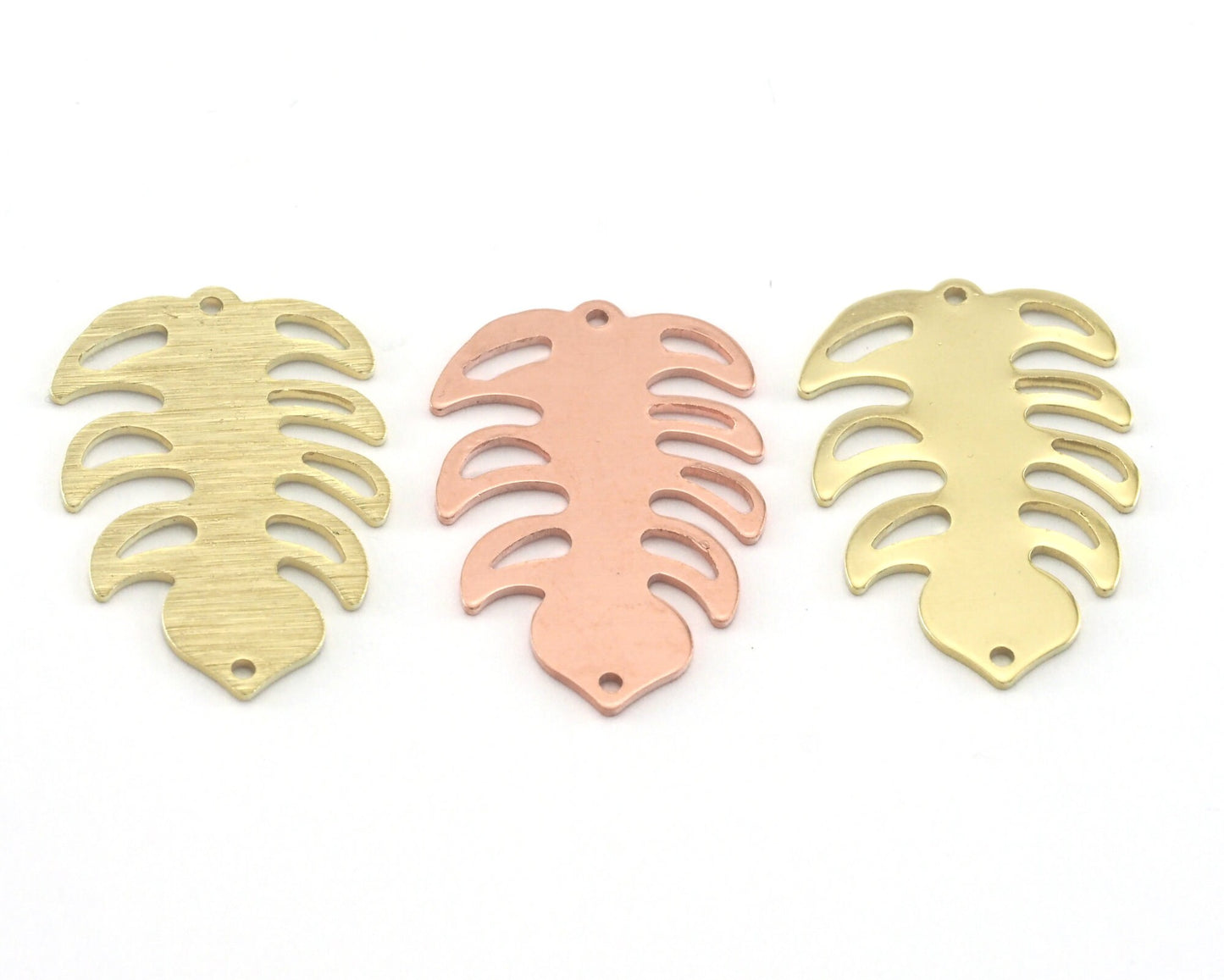Leaf Pendant Charms 2 hole Tag Raw Brass - Brushed Brass - Copper 30mm 0.8 mm Findings R312