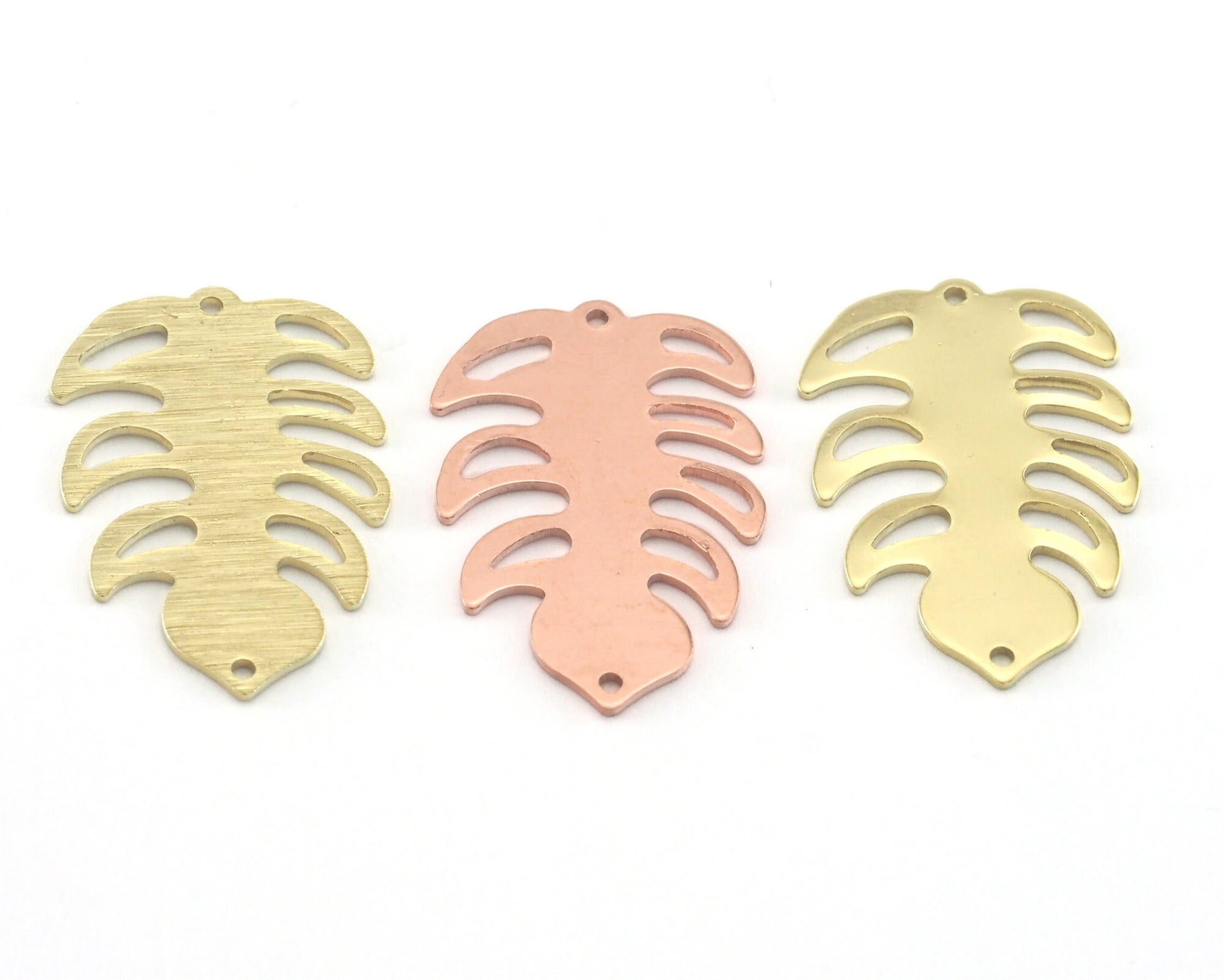 Leaf Pendant Charms 2 hole Tag Raw Brass - Brushed Brass - Copper 30mm 0.8 mm Findings R312