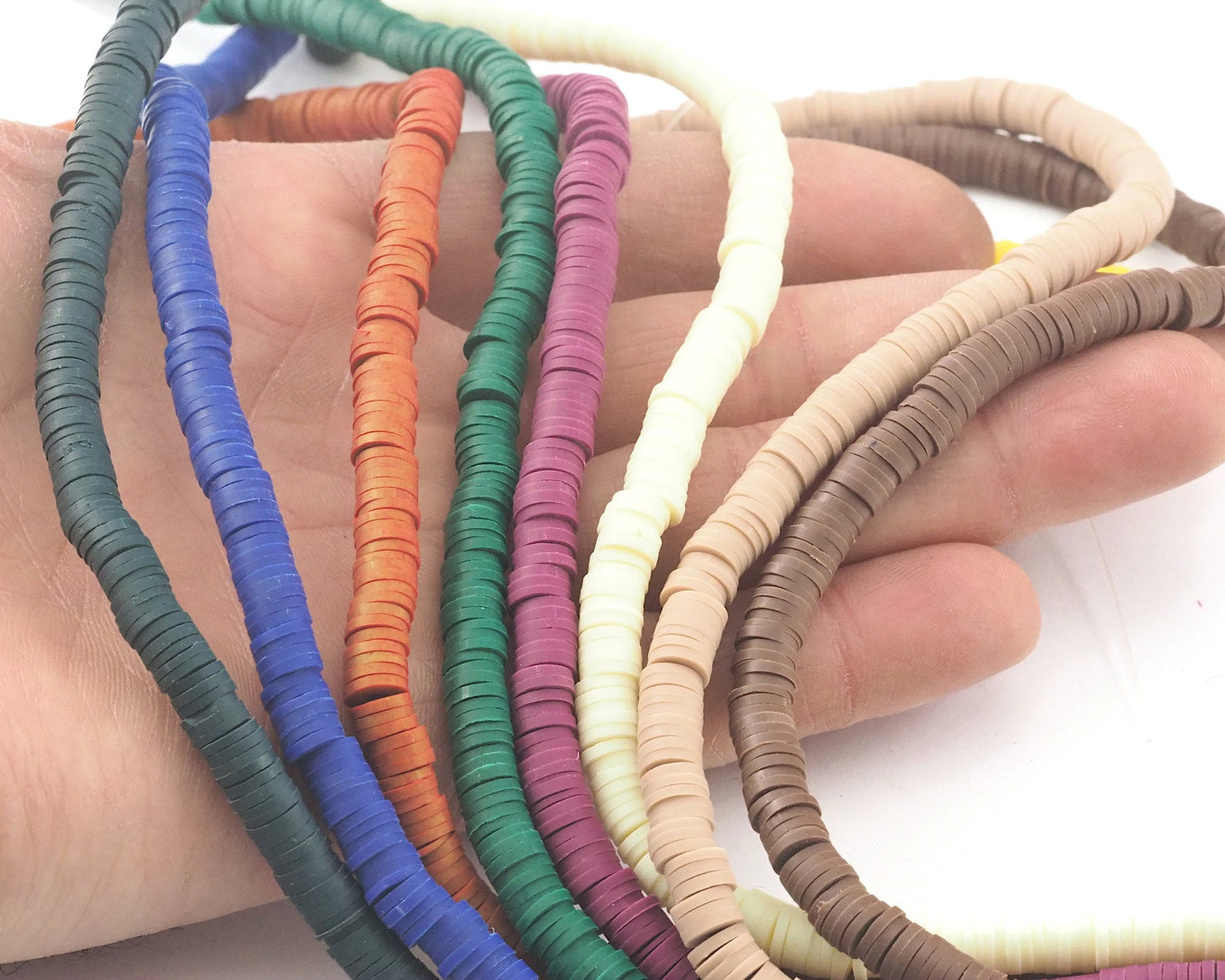 Flat Heishi Clay Beads 1 Strand (300 Beads Aprx.) Colored Polymer Clay Vinyl African Beads 6mm 2604