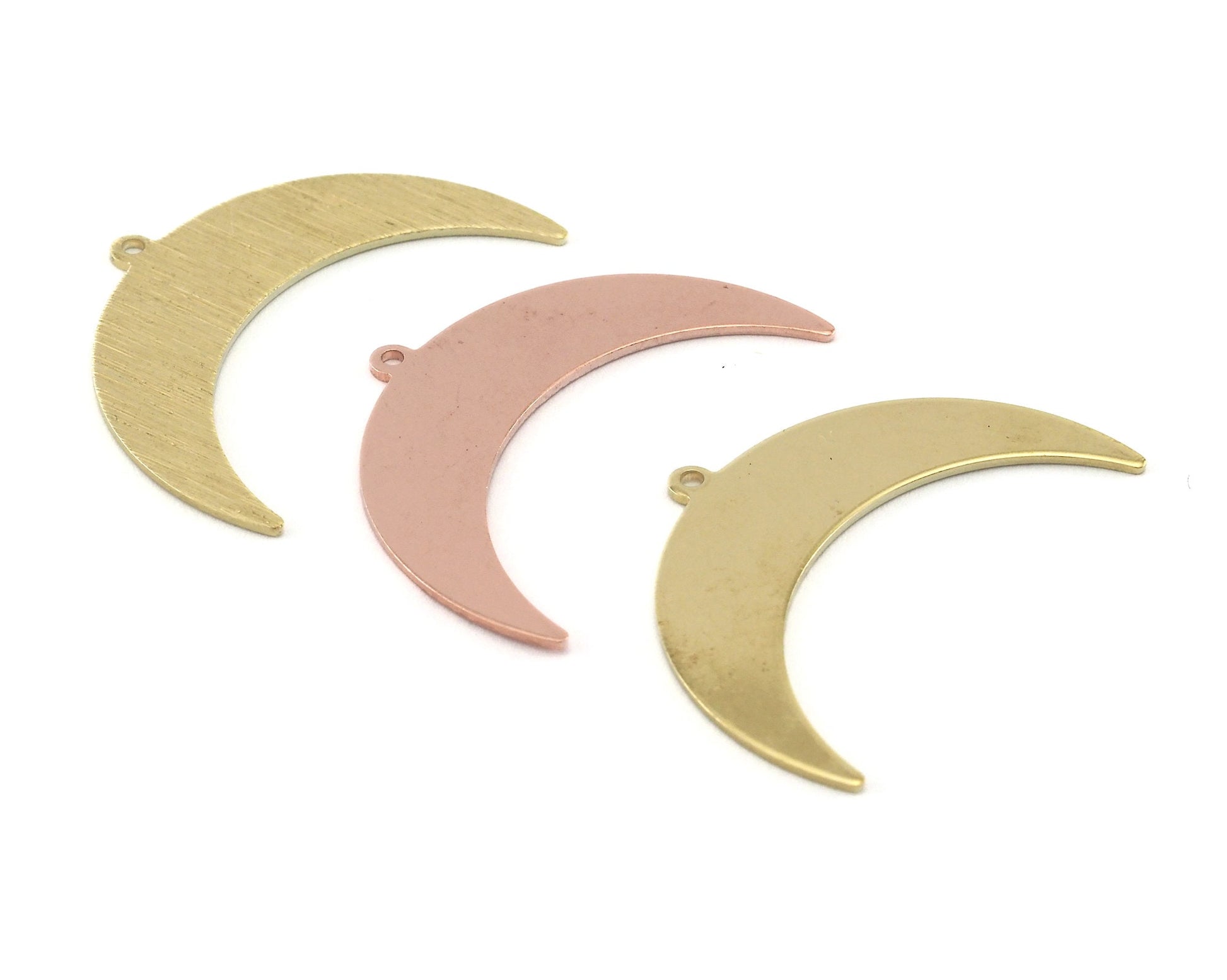 Crescent Moon Pendant 1 hole Raw Brass - Brushed Brass - Copper 35.5mm 0.8 mm Findings 4152