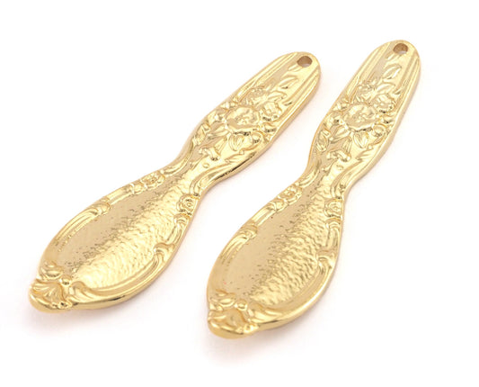 Spoon Pendant Flower Patterned Gold plated brass 4055