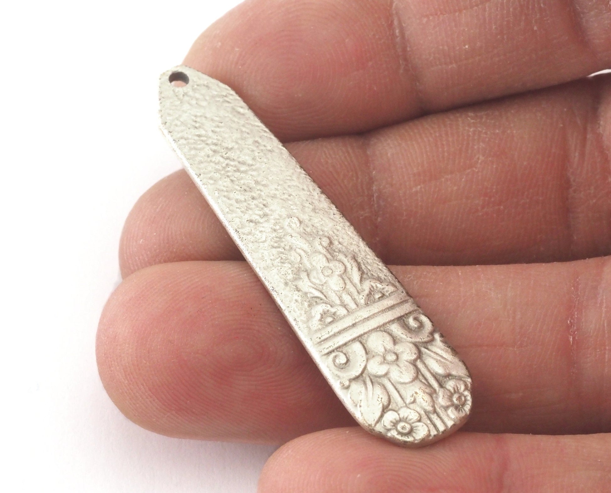 Spoon Pendant Flower Patterned Antique Silver Plated Brass 4054