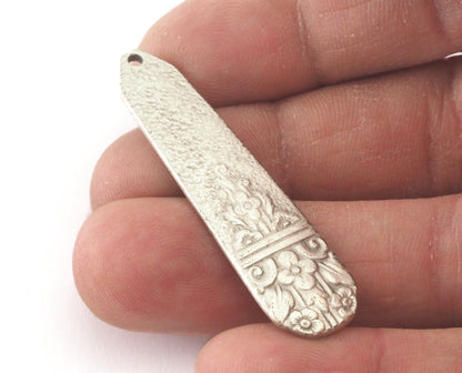 Spoon Pendant Flower Patterned Antique Silver Plated Brass 4054