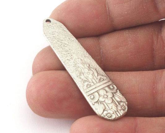 Spoon Pendant Flower Patterned Antique Silver Plated Brass 4054