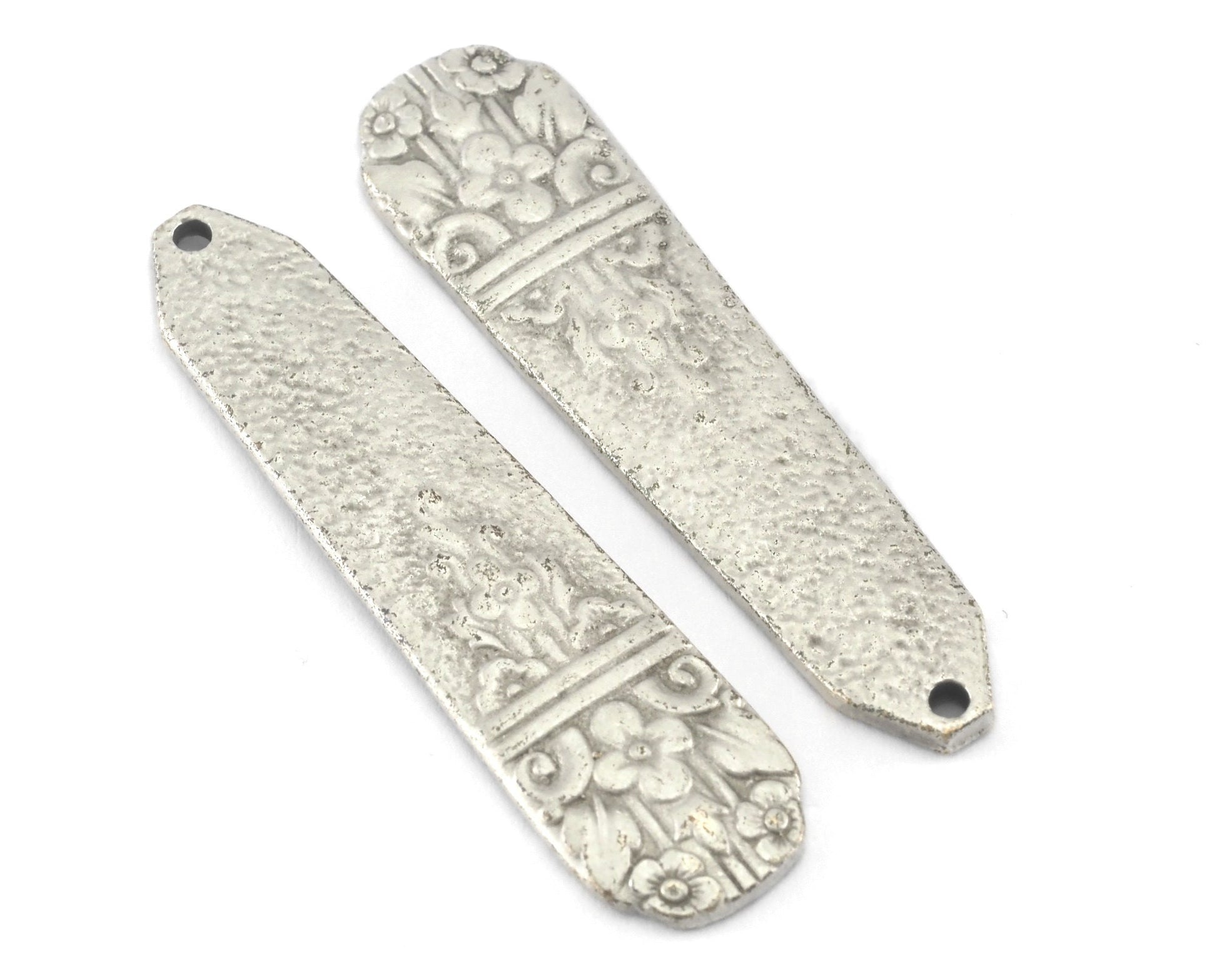 Spoon Pendant Flower Patterned Antique Silver Plated Brass 4054