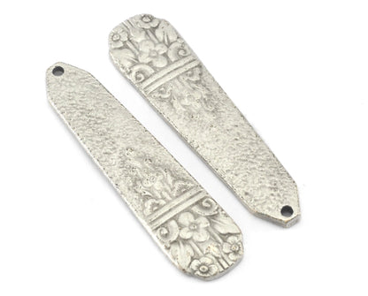Spoon Pendant Flower Patterned Antique Silver Plated Brass 4054