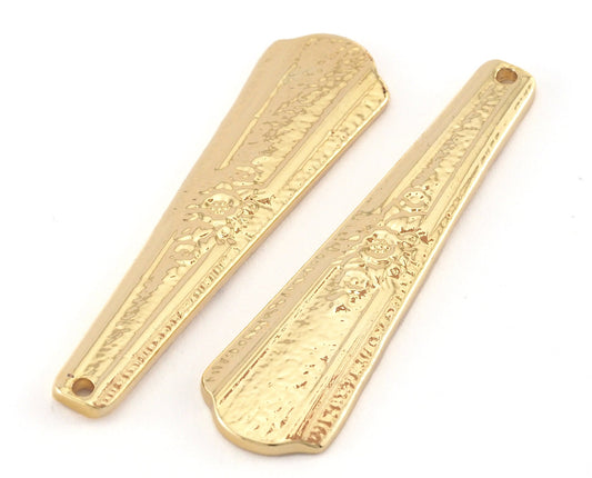 Spoon Pendant Flower Patterned Gold Plated Brass 4043