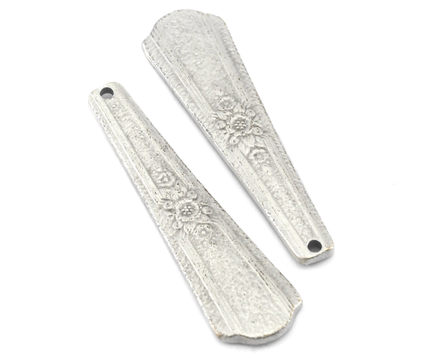 Spoon Pendant Flower Patterned Antique Silver Plated Brass 4043