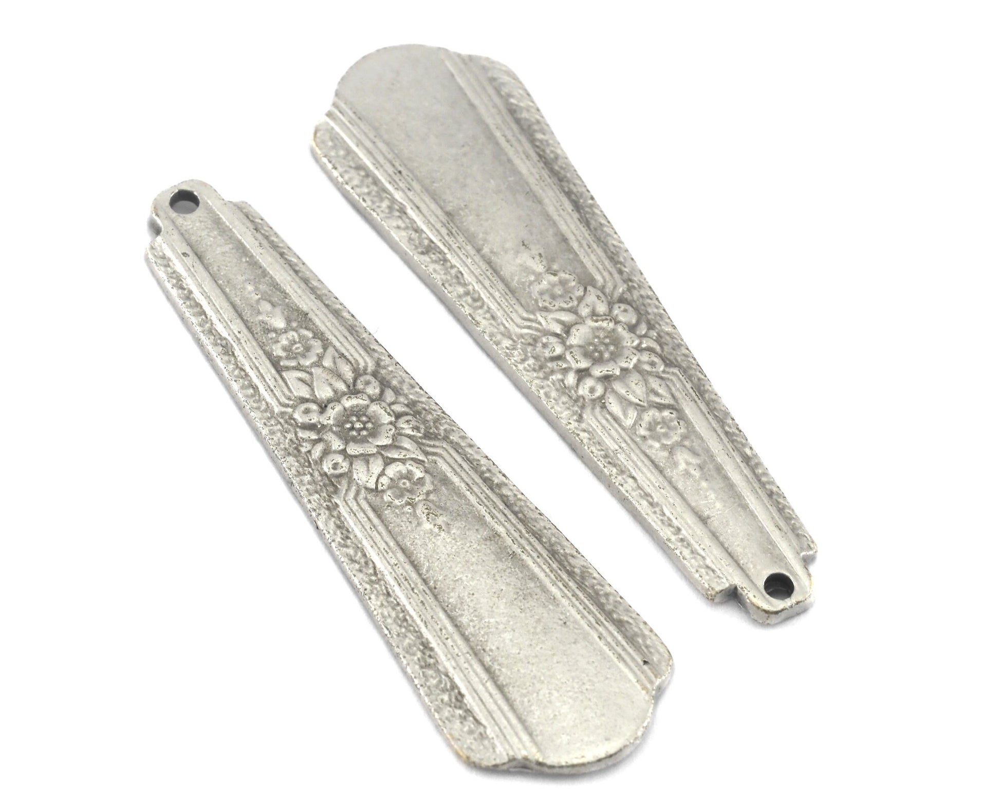 Spoon Pendant Flower Patterned Antique Silver Plated Brass 4044