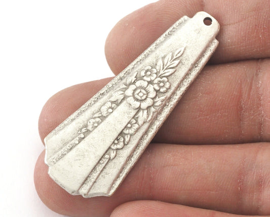 Spoon Pendant Flower Patterned Antique Silver Plated Brass 4046
