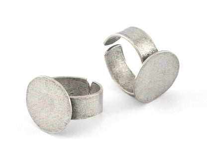 Signet Ring Adjustable Ring Blank - Antique Silver plated Brass 18mm Blank (17.5-20mm 7-10US inner size - Adjustable ) OZ3953