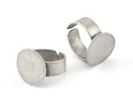 Signet Ring Adjustable Ring Blank - Antique Silver plated Brass 18mm Blank (17.5-20mm 7-10US inner size - Adjustable ) OZ3953