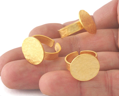 Ring Hammered Adjustable Ring Blank - Matte Gold Plated brass (17mm 7US inner size - Adjustable ) OZ2980