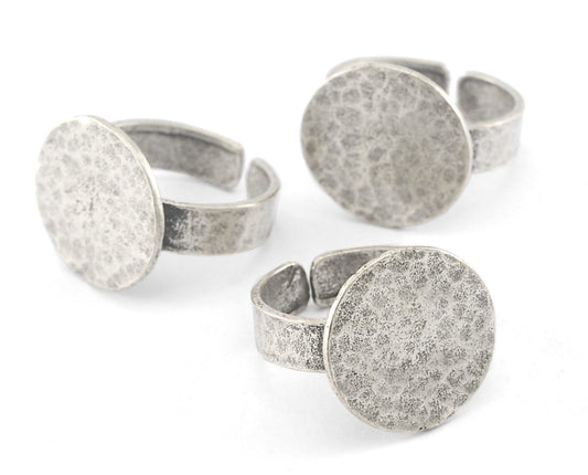 Ring Hammered Adjustable Ring Blank - Antique Silver Plated brass (17mm 7US inner size - Adjustable ) OZ2980