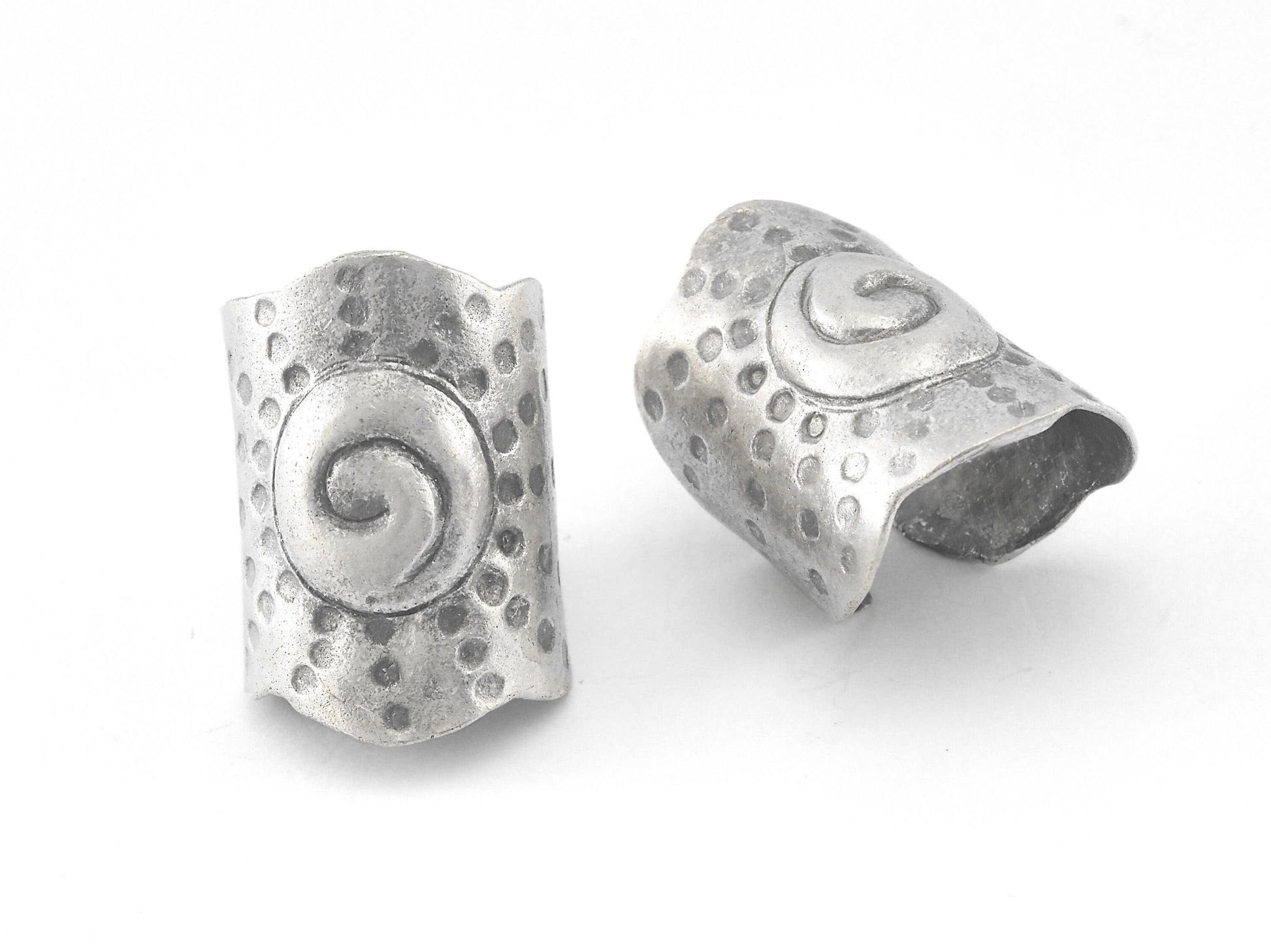 Hammered Spirals Tube Eye Figure Ring Band Adjustable Antique silver plated brass OZ4025