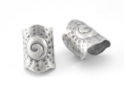 Hammered Spirals Tube Eye Figure Ring Band Adjustable Antique silver plated brass OZ4025