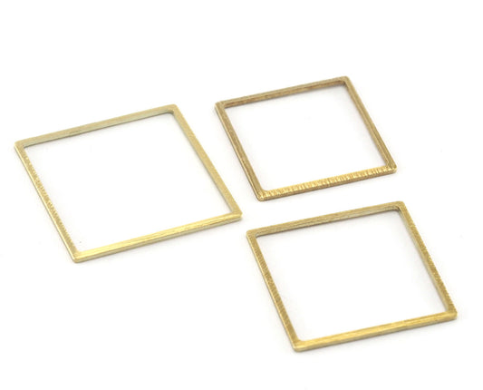 Square brushed frame hoops raw brass charms findings connector 3 sizes scs Raf4