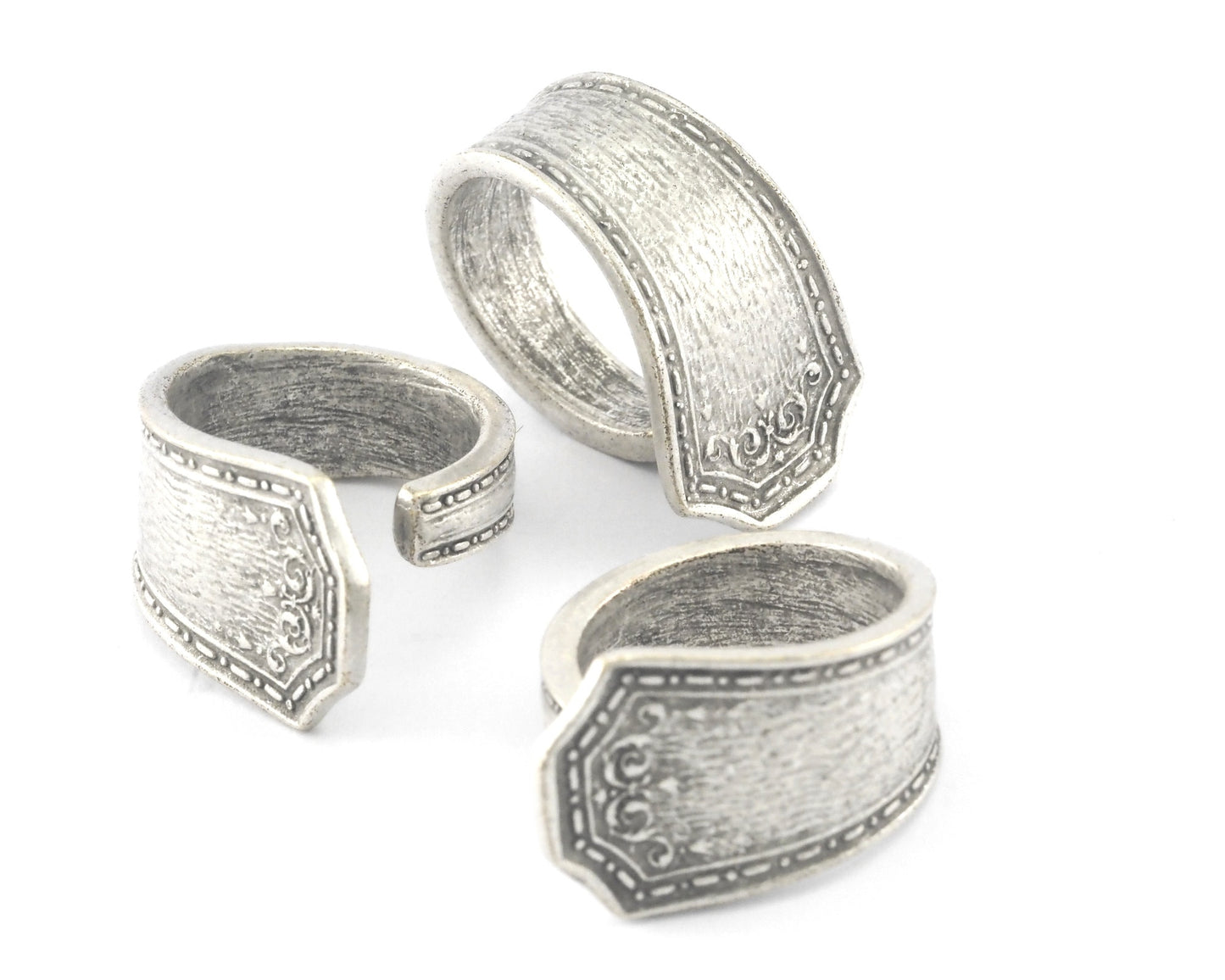 Spoon Ring Flower Patterned Adjustable Antique Silver Plated Brass (18mm 8US inner size) 4051