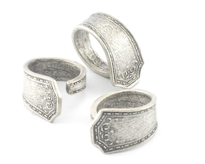 Spoon Ring Flower Patterned Adjustable Antique Silver Plated Brass (18mm 8US inner size) 4051