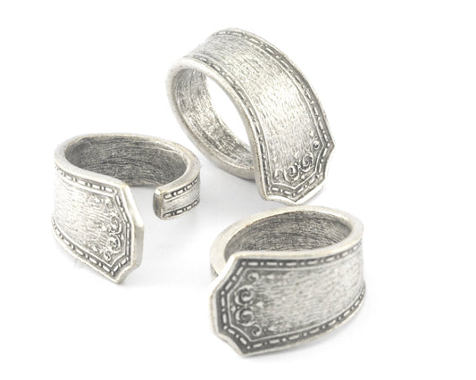 Spoon Ring Flower Patterned Adjustable Antique Silver Plated Brass (18mm 8US inner size) 4051