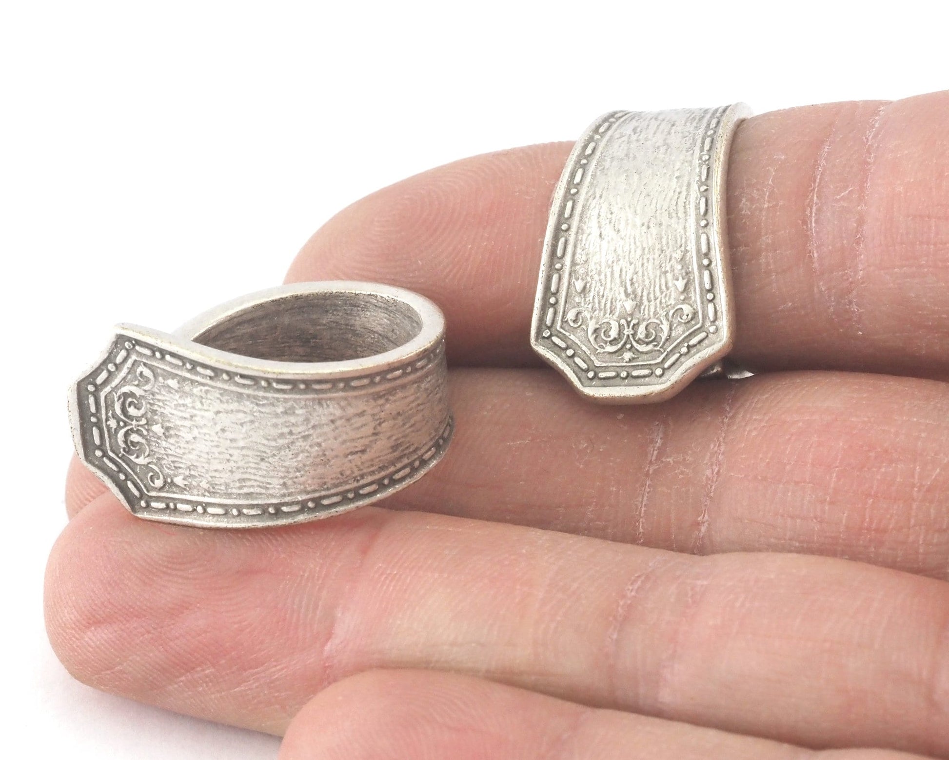 Spoon Ring Flower Patterned Adjustable Antique Silver Plated Brass (18mm 8US inner size) 4051