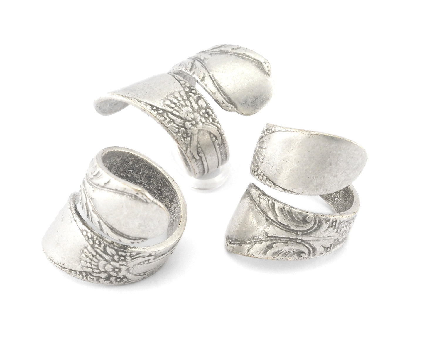 Spoon Ring Wrap Flower Patterned Adjustable Antique Silver Plated Brass (17.5mm 7US inner size) 4072
