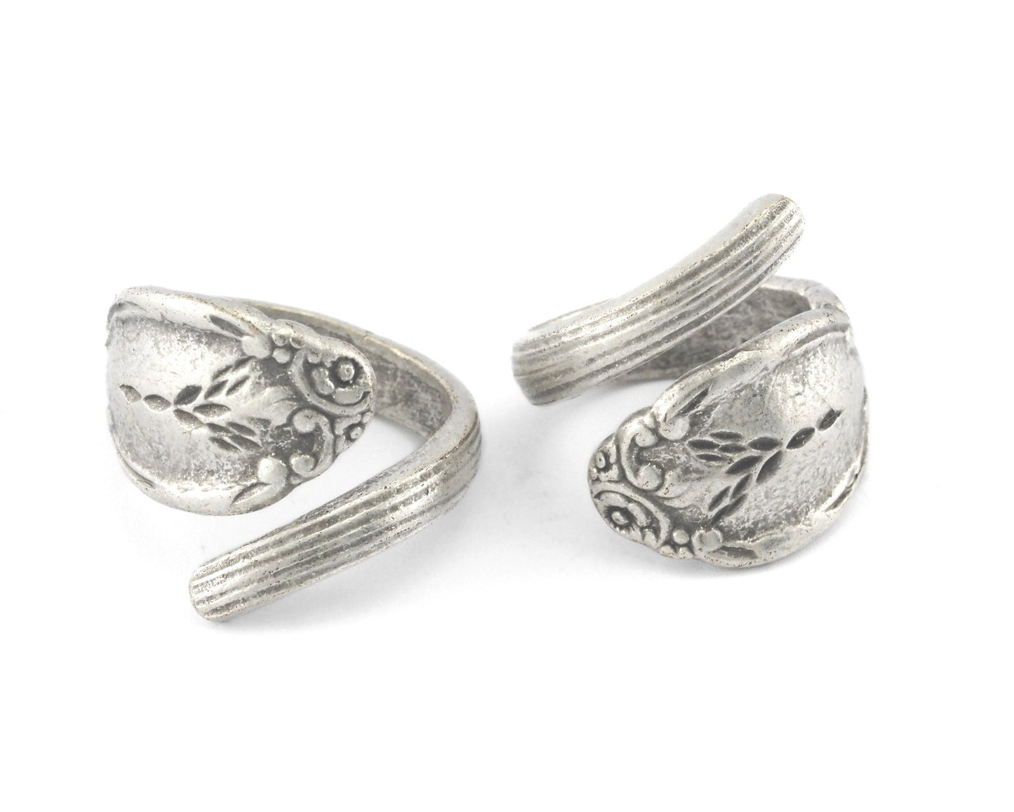 Spoon Ring Wrap Flower Patterned Adjustable Antique Silver Plated Brass (17.5mm 7US inner size) 4062