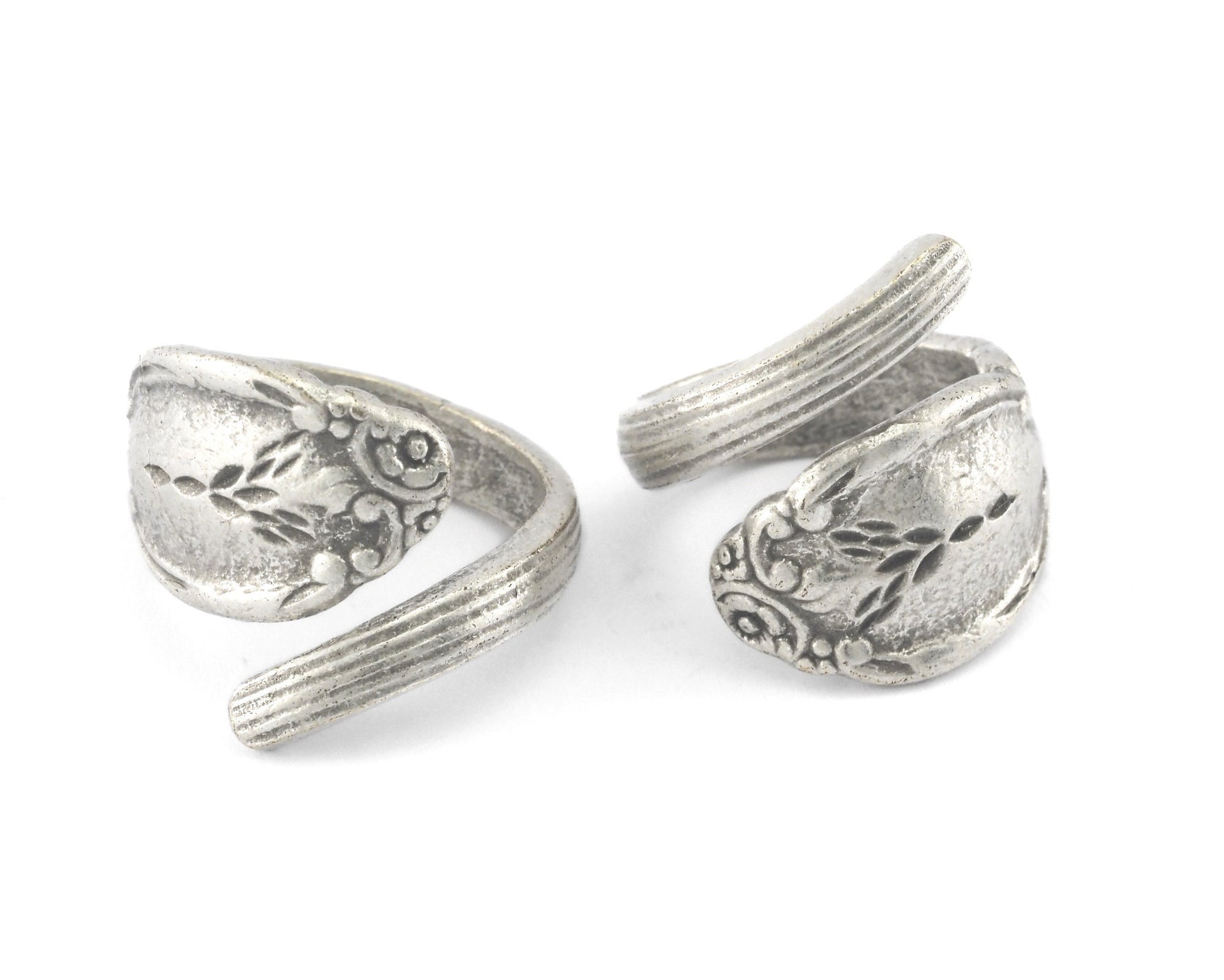 Spoon Ring Wrap Flower Patterned Adjustable Antique Silver Plated Brass (17.5mm 7US inner size) 4062