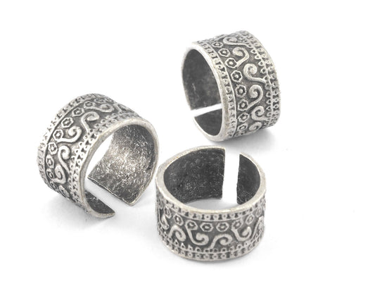Minimalist Band Ring Textured Adjustable Antique Silver Plated Brass (15.5mm 4US inner size) 4096