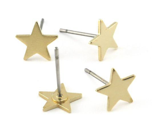 Star Shape Earring Posts Stud , Raw brass , 8mm 4102