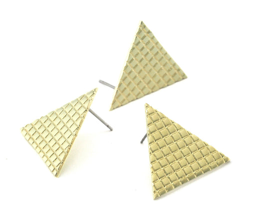 Triangle Earring Posts, Square Texturing Raw brass , 22mm 4104