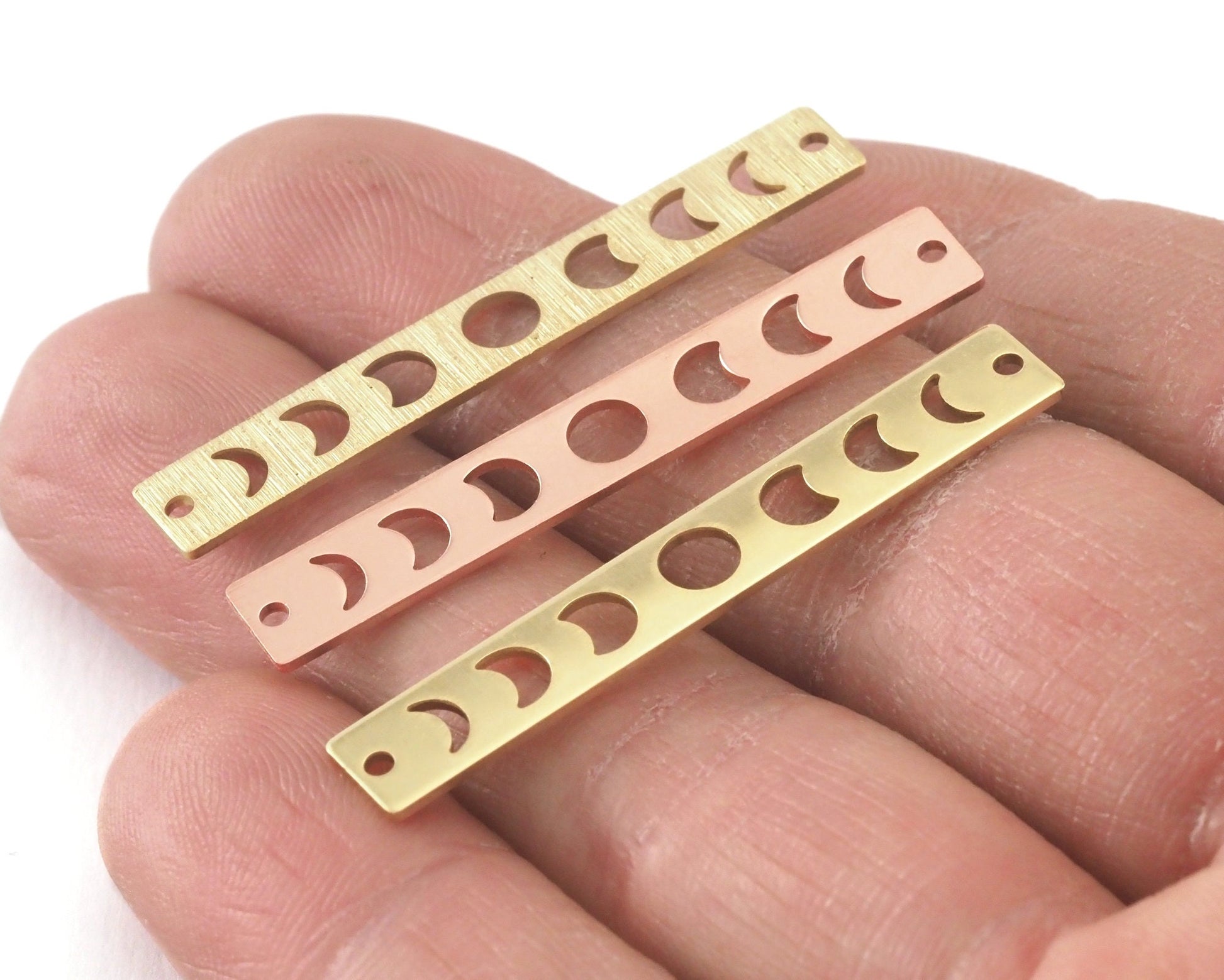 Rectangle Half Moon Star (states of the moon holes ) Copper - raw brass 6x40mm 2 holes charms findings R322-130