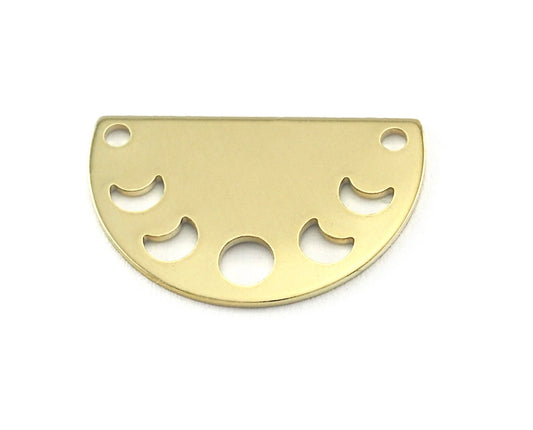 Semi Circle Half Moon (states of the moon holes ) raw brass 22x14mm (0.8mm thickness) 2 hole connector charms findings blank OZ4110-130