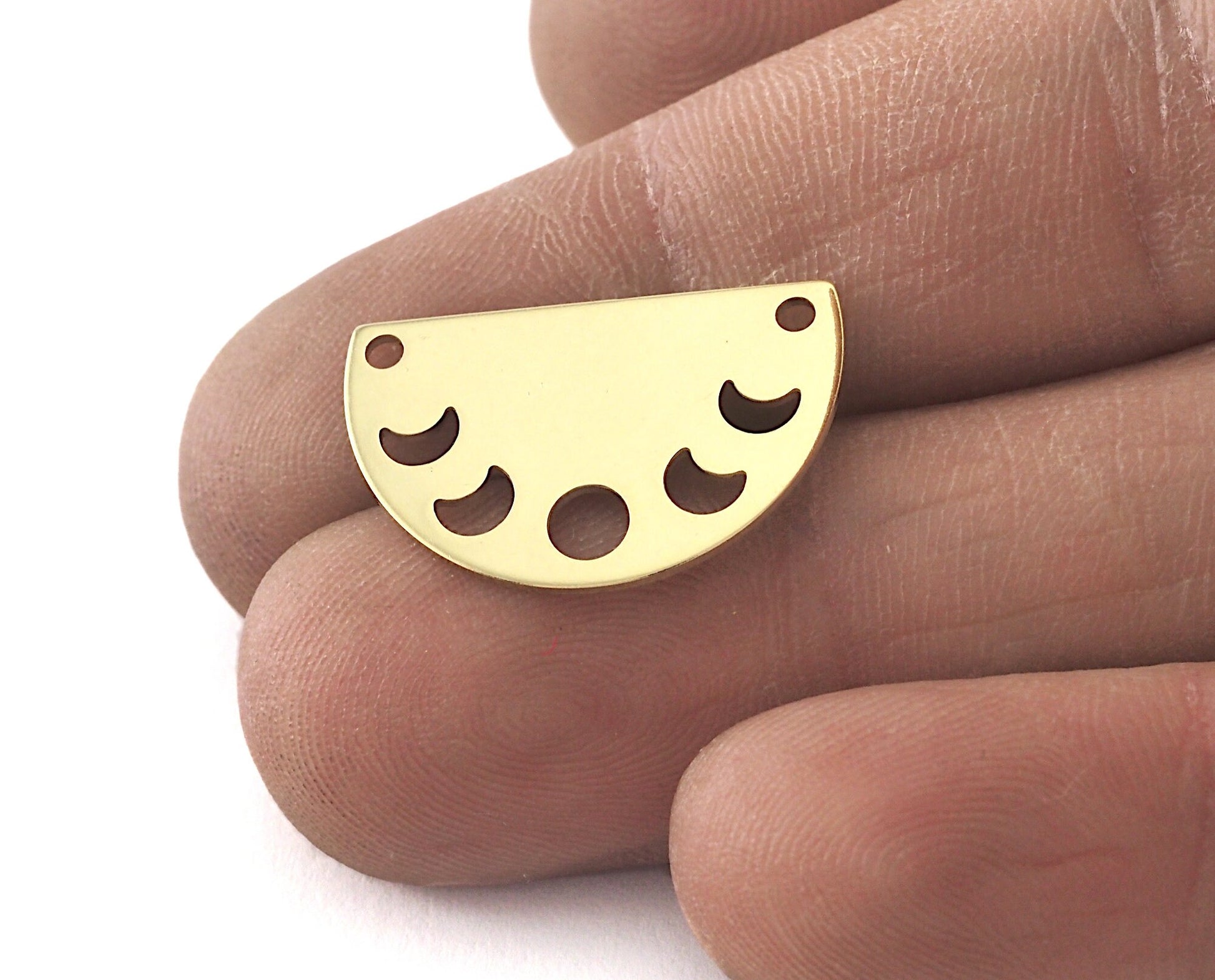 Semi Circle Half Moon (states of the moon holes ) raw brass 22x14mm (0.8mm thickness) 2 hole connector charms findings blank OZ4110-130