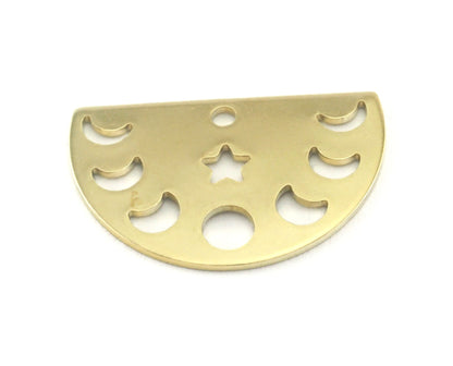 Semi Circle Half Moon Star (states of the moon holes ) raw brass 22x14mm (0.8mm thickness) 1 hole charms findings blank OZ4114-130
