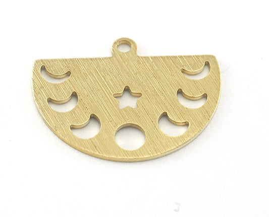 Semi Circle Half Moon Star (states of the moon holes ) Brushed brass 22x16mm (0.8mm thickness) 1 loop charms findings blank OZ4117-130