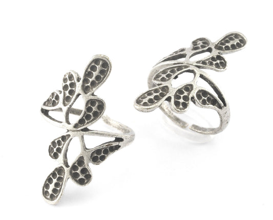 Minimalist Leaf Ring Adjustable Antique Silver Plated brass (18mm 8US inner size) OZ2643
