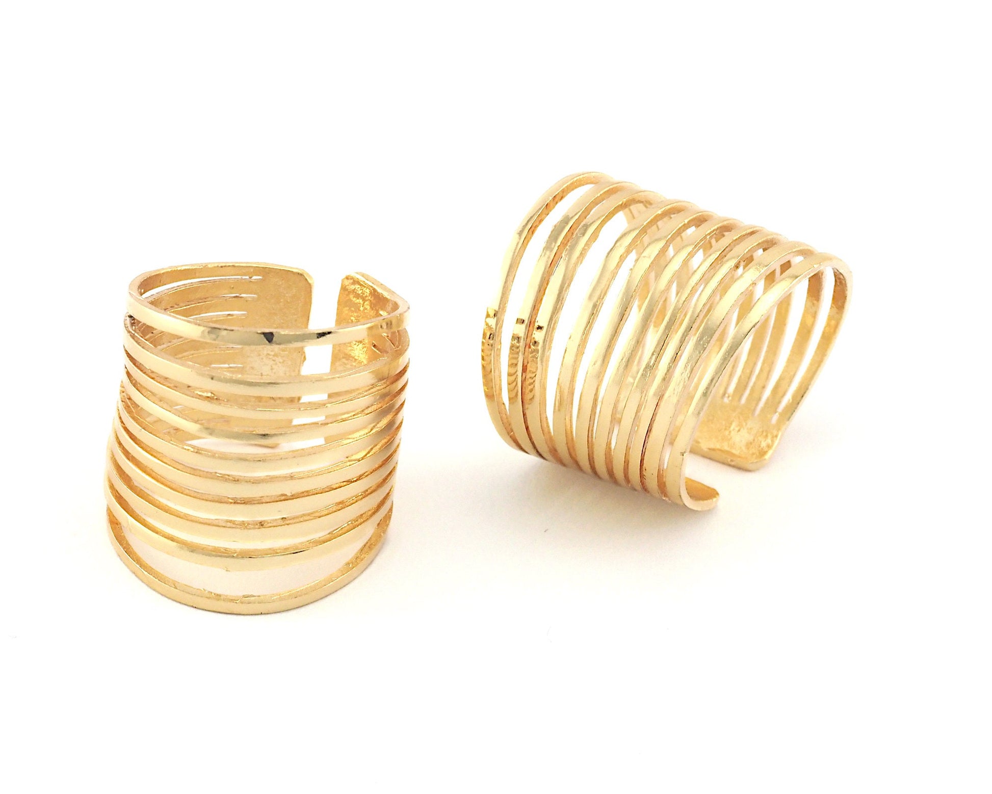 Adjustable Cage Ring Gold Plated Brass 10 line (17.5-20mm 7-10US inner size) OZ2653