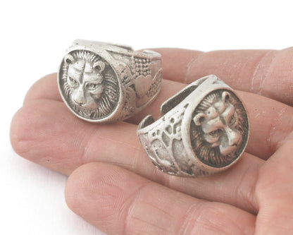 Lion Ring Adjustable Antique Silver Plated Brass (18.5mm 8.5US inner size) OZ3358