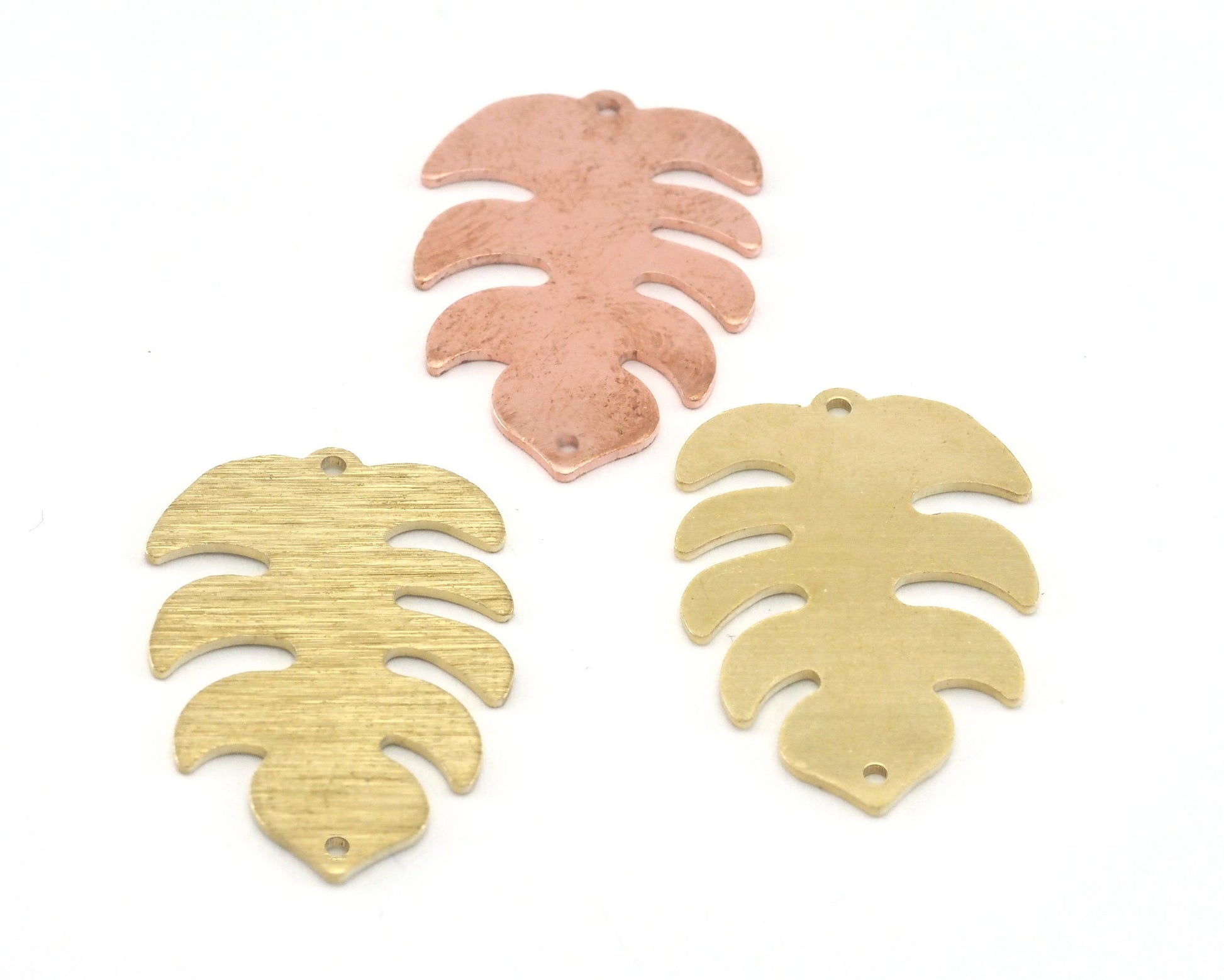 Leaf Charms Pendant 2 hole Tag Raw Brass - Brushed Brass - Copper 30mm 0.8 mm Findings R291