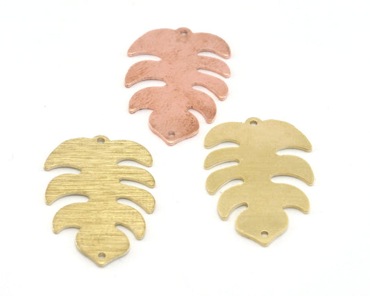 Leaf Charms Pendant 2 hole Tag Raw Brass - Brushed Brass - Copper 30mm 0.8 mm Findings R291