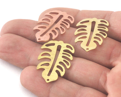 Leaf Charm Pendant Black Painted 1 hole Tag Raw Brass - Brushed Brass - Copper 30mm 0.8 mm Findings R295