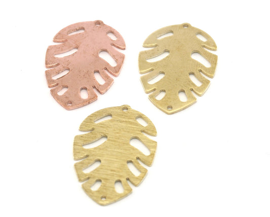 Leaf Charms Pendant 2 hole Tag Raw Brass - Brushed Brass - Copper 30mm 0.8 mm Findings R297