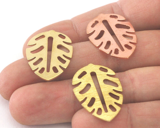 Leaf Pendant Charms no hole Tag Raw Brass - Brushed Brass - Copper 30mm 0.8 mm Findings R300